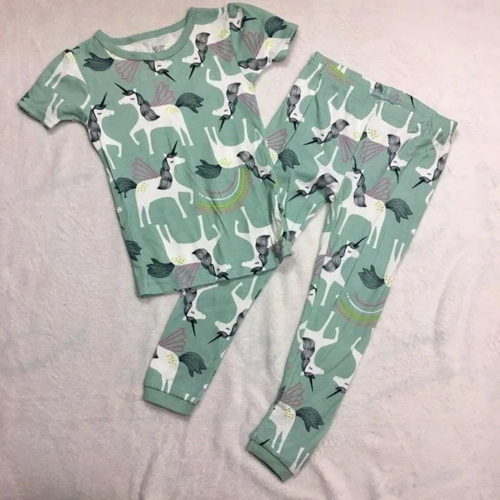 Just‎ One You by Carter's Girls 3T Unicorn Rainbow Pajama Set Sage Green 2pc PJs